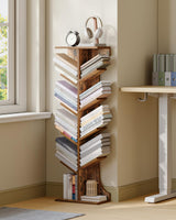 Hzuaneri Tree Bookshelf, 11 Tier Narrow Bookcase, Display Shelf, Book Organizer, Small Floor Standing Book Shelf for Bedroom, Living Room, Home Office, Rustic Brown BC01601X Hzuaneri
