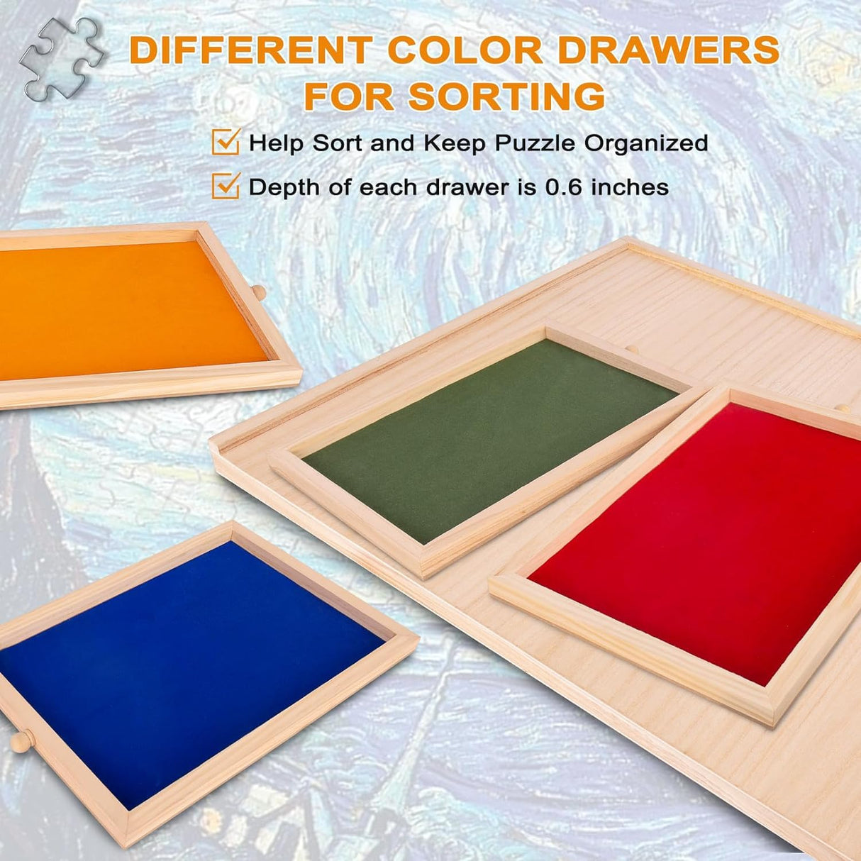 NORBASE Rotating Puzzle Board with Drawers and Cover 30'' x 22'' 1000 Piece Wooden Jigsaw Puzzle Table Lazy Susan Puzzle Boards Portable Lightweight Design NORBASE