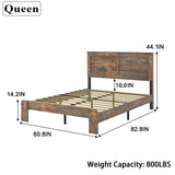 GJQN Queen Size Bed Frame with Headboard, Rustic Wood Platform Bed Frame with 12 Wooden Slats Support, No Box Spring Needed, Noise Free (Dark Brown, Queen) GJQN