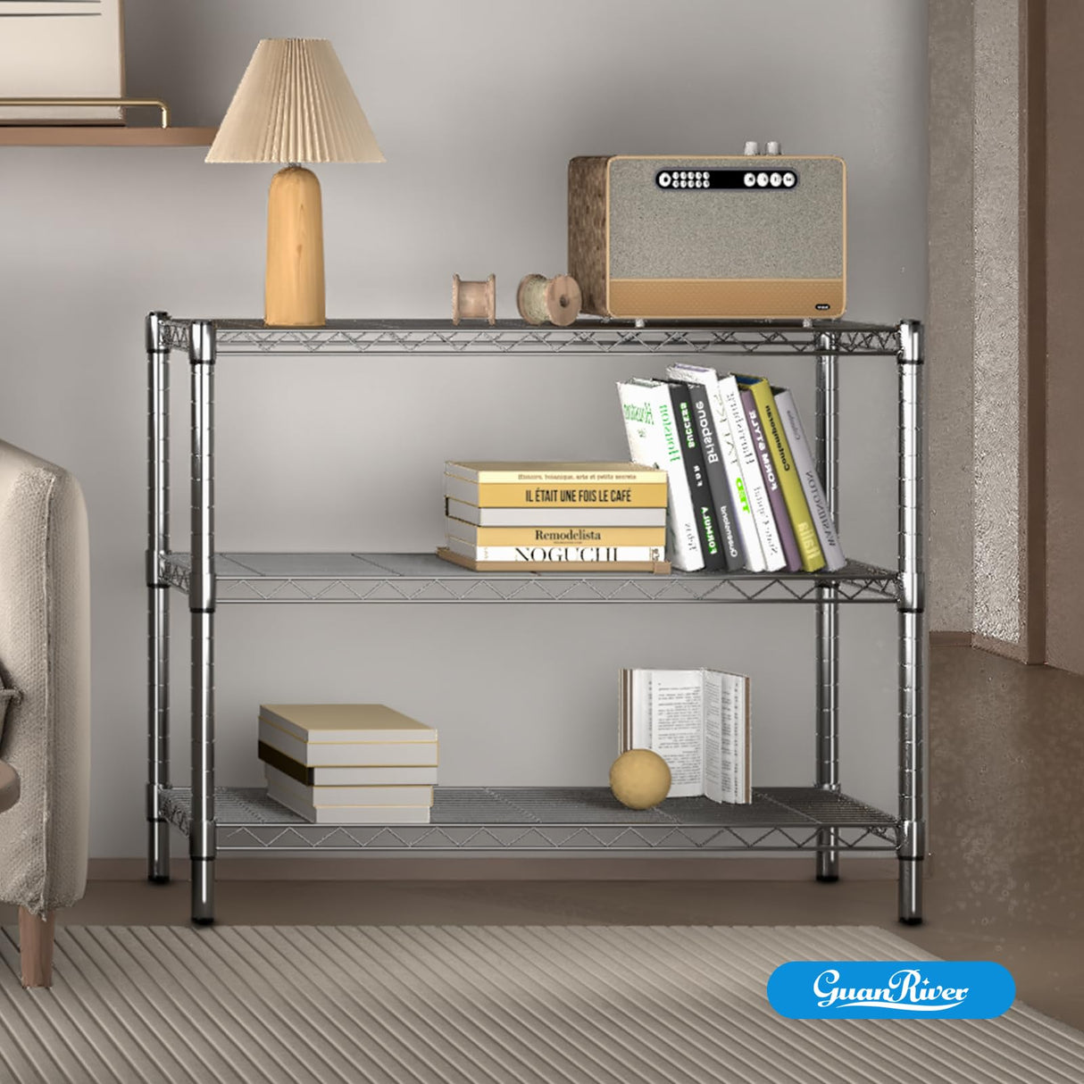 Guan River 3-Shelf Storage Shelf Adjustable Metal Shelf Wire Shelving Storage Rack Display Shelf for Office,Kitchen,Bedroom,Bathroom,Laundry,Pantry Basement,Garage(Chrome,36" L x 14" W x 30" H) Guan River