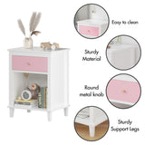 ALYIAMXL Kids Nightstand Modern Kids Bedside Table with Drawer & Open Storage Shelf Wood End Side Table Toddler Nightstand for Bedroom Living Room (Pink) ALYIAMXL