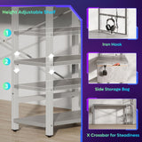 Bestier Gaming Desk with Power Outlets, 61 Inch Large Led Gamer Desk with 4 Tiers Reversible Shelves, PC Gaming Table with Headset Hook & Side Storage Bag for Bedroom (Grey 3D Carbon Fiber) Bestier