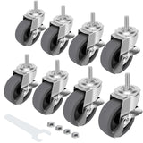 Caster Wheels, 3" Locking Swivel Stem Casters Set with Brake of 8, 3/8"-16 x 1 (Screw Diameter 3/8", Length 1") Rubber Casters with 360 Degree No Noise Wheels WHARSTM