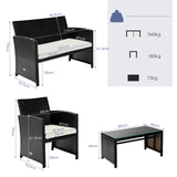 COSTWAY 4 Piece Patio Furniture Set, Outdoor PE Rattan Wicker Sectional Sofa with Cushion and Coffee Table, Patio Conversation Sets for Balcony Lawn Porch Patio Backyard Garden Poolside, White COSTWAY