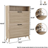 HOMEFORT Shoe Storage Cabinet for Entryway, 31.5" Fluted Shoe Cabinet with 2 Flip Drawers, Mid-Century Modern Hidden Shoe Rack Organizer, Slim Shoe Cabinet for Front Door Entrance, Natural Oak HOMEFORT