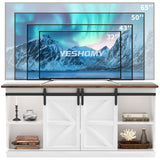 YESHOMY Farmhouse TV Stand and Entertainment Center for Televisions up to 65 Inchs, with Sliding Barn Doors and Storage Cabinets, Console Table and Media Furniture for Living Room, 58 Inch, Milk White YESHOMY