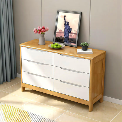 VODUR Wide Dresser with 6 Drawers, TV Stand for 60" TV, Solid Wood Double Dresser, Large Storage Tower Unit, Nursery Dresser, Modern Chest of Drawers - WoodArtSupply