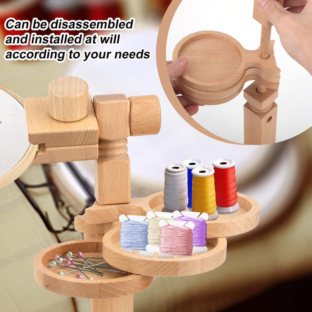 Embroidery Hoop Stand, Rotated Wooden Embroidery Holder Adjustable Rotatable Cross Stitch Stand for Embroidery Sewing Needlework Projects (Embroidery Hoop Not Included) Gosknor