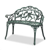 VINGLI 38.5" Patio Park Garden Outdoor Metal Rose Bench,Cast Iron Cast Aluminium Frame Antique Finish Chair,Accented Lawn Front Porch Path Yard Decor Deck Furniture for 2 Person Seat（Green&Black VINGLI