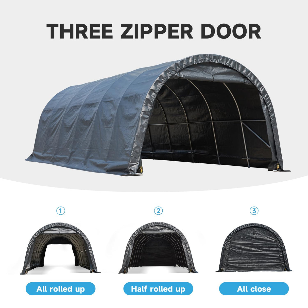 MELLCOM 12 x 24 FT Heavy Duty Carport, Portable Garage with Reinforced All-Steel Frame and Round Style Roof, Anti-Snow All Covered Car Canopy Outdoor Waterproof Storage Shelter for Car, Truck, Boat MELLCOM