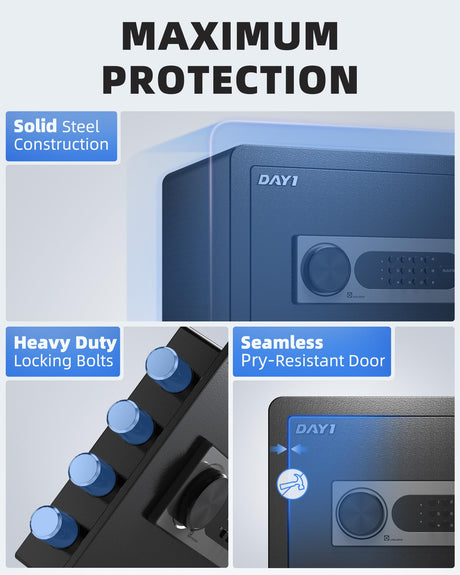 DAYI Safe Box, 1.4 Cubic Feet Home Safe with Fireproof Waterproof Bag, Security Safe Box for Money Cash Valuables, Digital Electronic Keypad, Dual Alarm System, Removable Shelf - D-35 DAYI