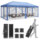 VINGLI 10x20 Pop Up Canopy with Sidewalls Wheeled Bag Easy Up Canopy Tent with Nettings, Screened in Gazebo for Camping Screened Canopy (Blue, 10x20) VINGLI