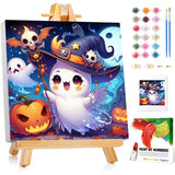 Reivworl Ghost Paint by Numbers Kit for Kids, Ghost Paint by Number with Frame and Easel, Paint by Number Kids Age 5-8-12 for Gifts and Decor (8X8 Inch) Reivworl