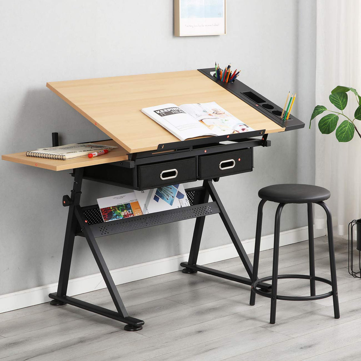 soges Drafting Table Art & Craft Drawing Desk Height Adjustable Wood Desk for Drawing, Painting, Writing and Studying soges