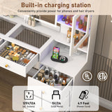 62" Large White Vanity Desk w/ Tempered Glass Top,60000-color LED Lights,Power Outlet, Make up Vanity w/ 3 Lights Mode LED Mirror,9 Drawers,2 RGB Cabinet LED Vanity Table for Women,Girls chartustriable