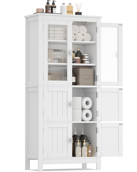 Akxomel 53.1" Tall Bathroom Storage Cabinet with 6 Doors and Adjustable Shlef, Bathroom Organizers and Storage, Linen Cabinet, Cupboard for Living Room, Kitchen, Entryway, White Akxomel