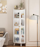 HXUQCZIG Tall Corner Curio Cabinet with Glass Doors, 5-Tier Shelves with Top Guard Rail for Living Room, Bathroom, Kitchen, Home Office White Corner Display Cabinet HXUQCZIG
