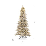 Glitzhome 11ft Pre-Lit Flocked Slim Fir Artificial Christmas Tree, Hinged Holiday Xmas Tree with 950 Warm White Lights,Metal Hinges & Base for Home, Office, Party Decoration Glitzhome