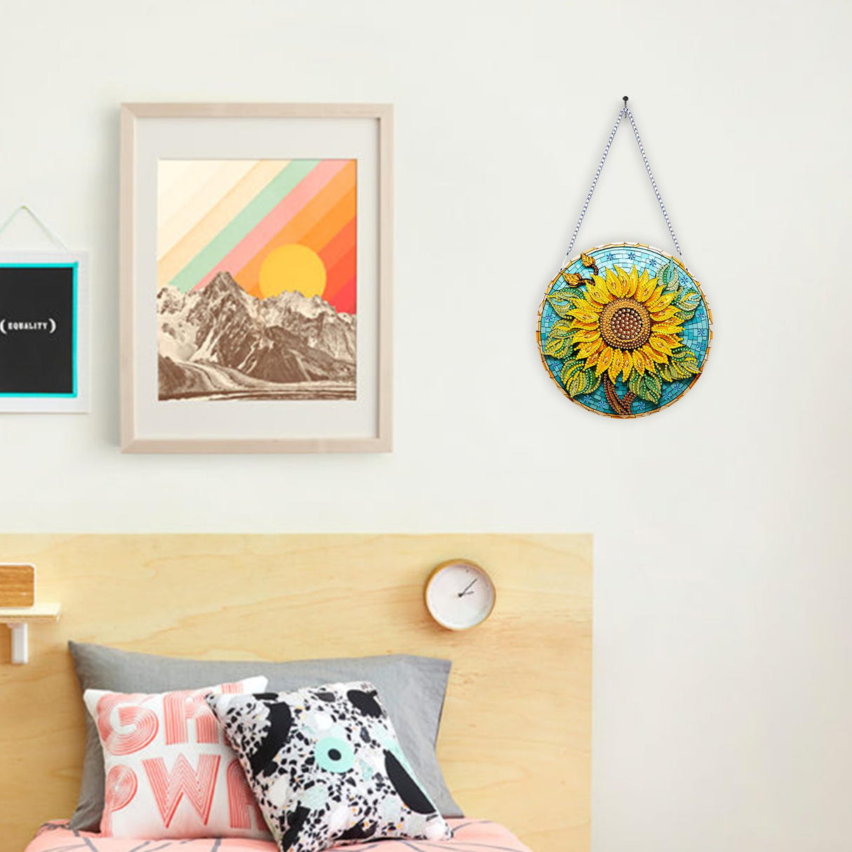 Nivvey DIY Hanging Diamonds Painting Pendant Kit Sunflower, 7.4x7.4inch Gem Painting Board Art Kit Ornament, Special Crystal Diamond Craft Box Kit, Yellow Nivvey