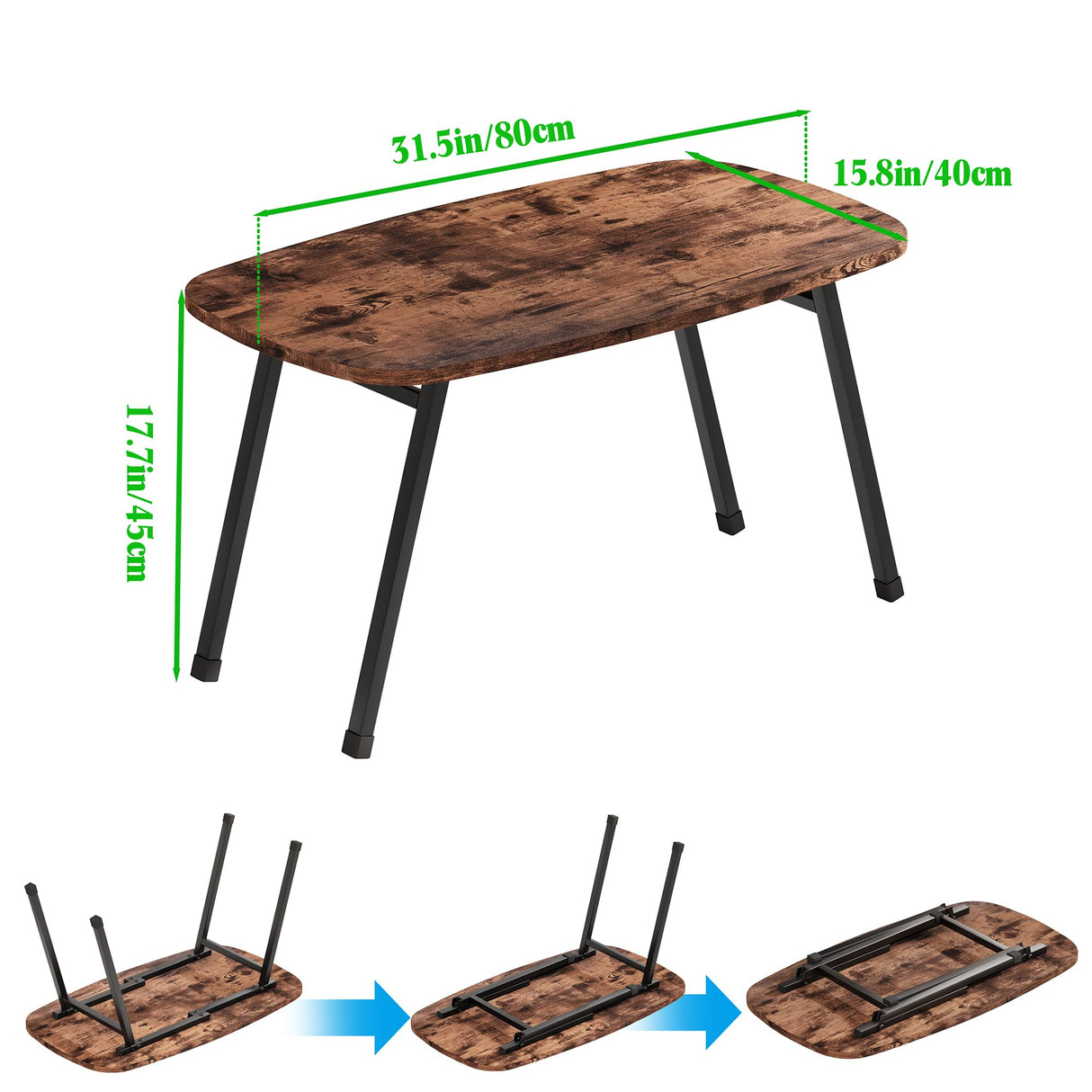 MUZERUL Folding Coffee Table Rustic Small Coffee Tables,Foldable Portable Table for Small Spaces,Rectangular Mid Century Coffee Table for Living Room, Home, Office,Easy Assembly 31.5"x15.7"x17.7" MUZERUL
