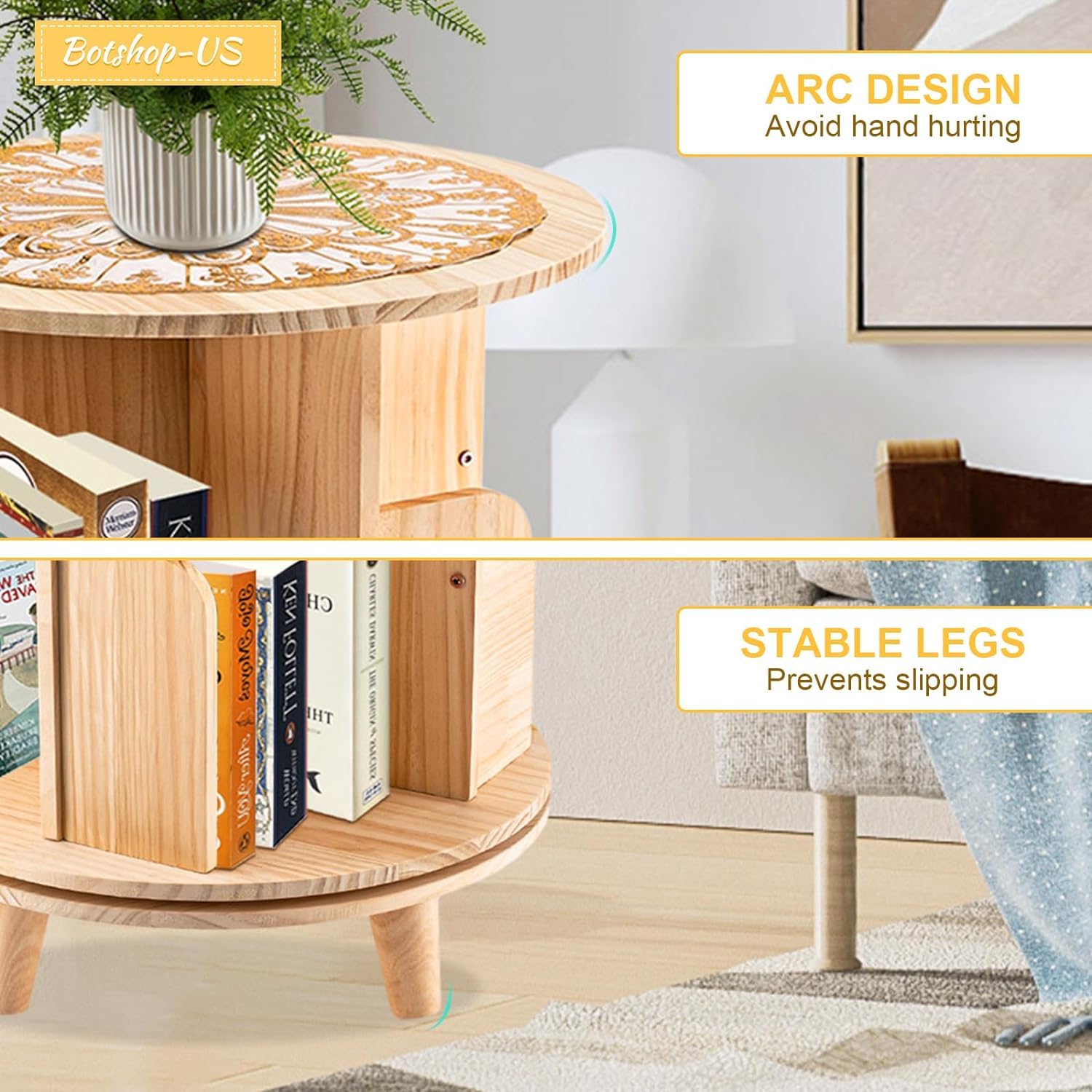 Stylish 6-Tier Rotating Wooden Bookshelf - 360° Floor-Standing Organizer for Home and Study - WoodArtSupply