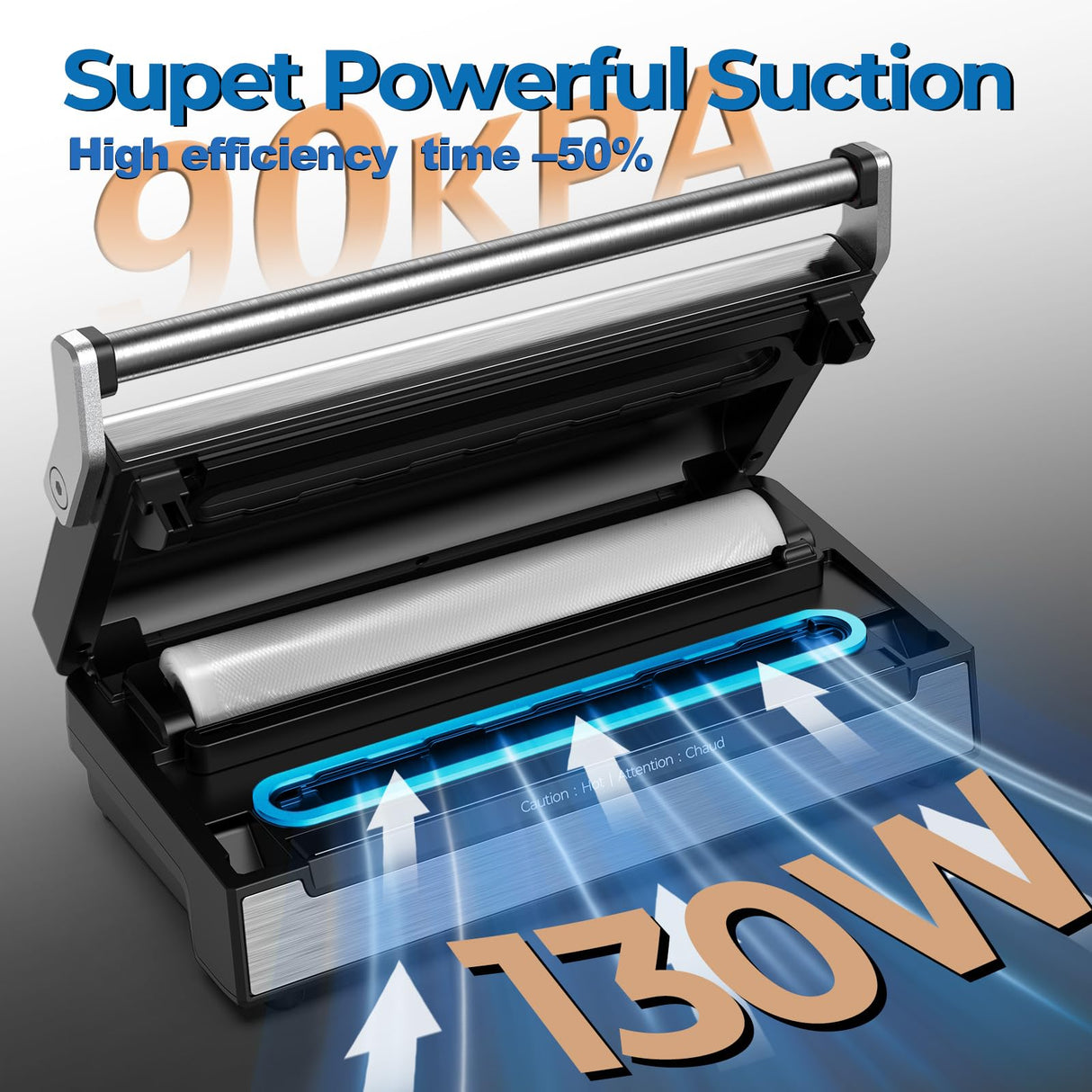 90Kpa Food Vacuum Sealer, Stainless Steel Vacuum Sealer Machine for Food with Double Heat Seal & Double Pump, Food Sealer Dry/Moist/Liquid Modes, Roll Storage and Cutter, Easy-Lock Handle and Clean AKDGY