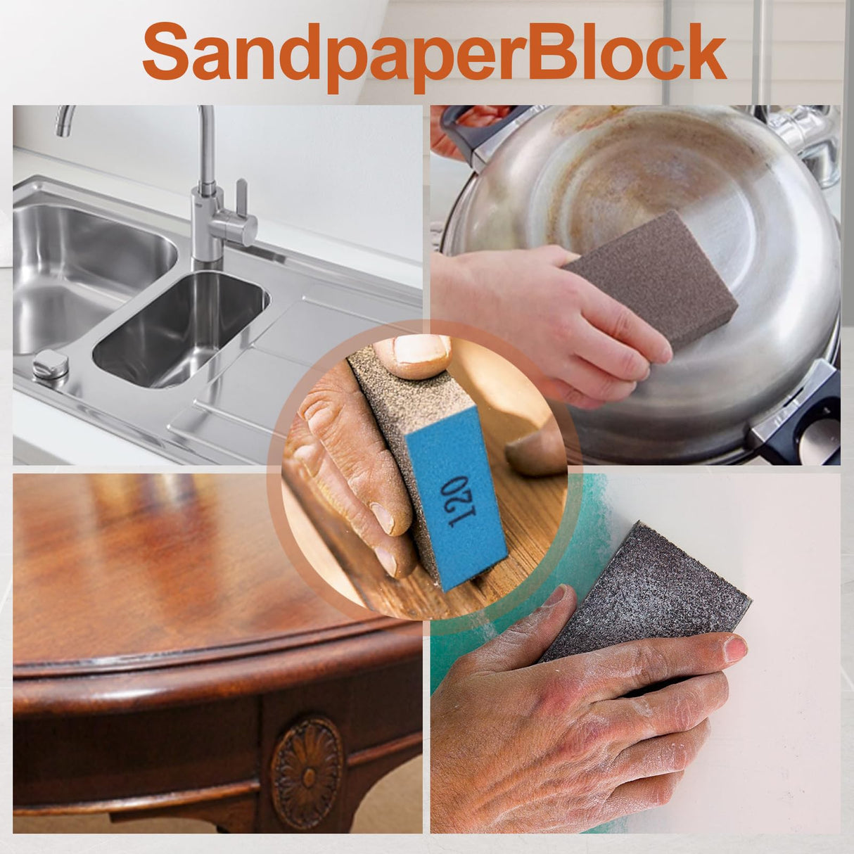 Romeda 8-Pack Sanding Sponge, Four Grits Per Pack 60/80/120/220, Washable and Reusable Handmade Sandpaper Block, Drywall Sandpaper Blocks for Wooden Drywall Sheetrock and Metal Glazing Romeda