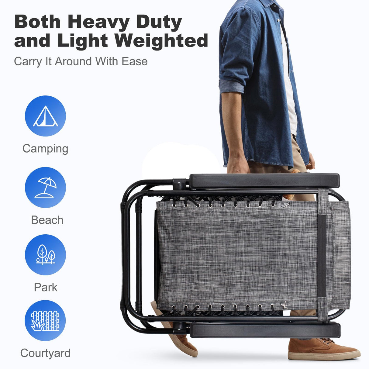 Nazhura Set of 2 Relaxing Recliners Patio Chairs Adjustable Steel Mesh Zero Gravity Lounge Chair Beach Chairs with Pillow and Cup Holder(Grey) Nazhura