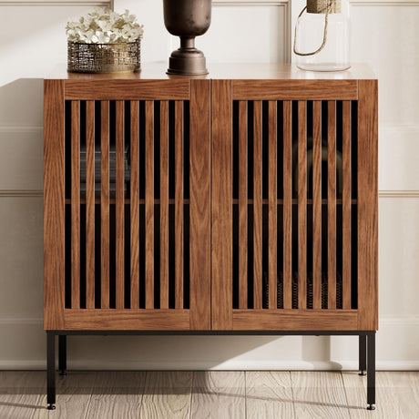 REPHRITE Farmhouse 31.5" Storage Cabinet, Coffee Bar Sideboard with Adjustable Shelves, Modern Accent Cabinet for Kitchen, Living Room, Brown REPHRITE