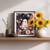 Cawpom Ghost Paint by Number, Halloween Ghosts Paint by Numbers Kit for Adults, Ghost Surrounded by Pink Flowers Poster, Acrylic Painting for Holiday Gift Home Decor(16x20inch, No Frame) Cawpom