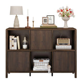 FATORRI 6 Cube Storage Organizer Book Shelf, Horizontal Bookshelf with 3 Doors, 3 Tier Wooden Bookcase for Living Room, Home Office (Dark Walnut) FATORRI