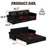 LuxyHoom 93.7" King Size Sleeper Sofa Bed, Pull Out Sofa Bed, Faux Leather Upholstery, 3 in 1 Convertible Sleeper Couch, Chaise Lounge, Retro Recliner for Living Room, Office, Apartment, Black LuxyHoom