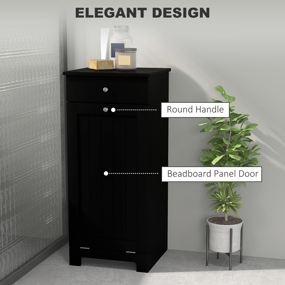 HOMCOM Laundry Hamper Cabinet with Removable Basket, Tilt Out Laundry Hamper Cabinet with Drawer and Beadboard Door, Laundry Cabinet Bathroom Storage Cabinet, Black HOMCOM