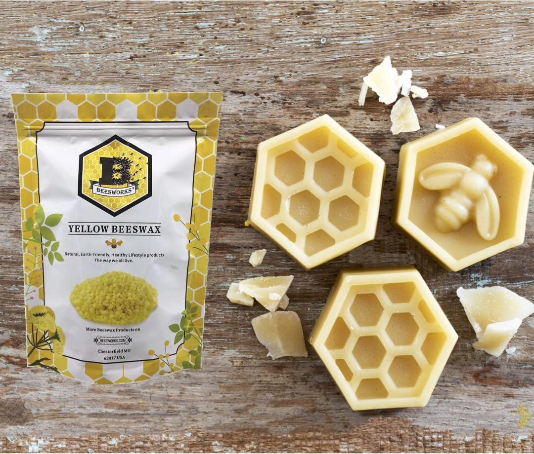 Beesworks Yellow Beeswax Pellets (1 lb) | 100% Pure, Cosmetic Grade, Triple-Filtered Beeswax for DIY Skin care, Lip Balm, Lotion, and Candle Making BEESWORKS