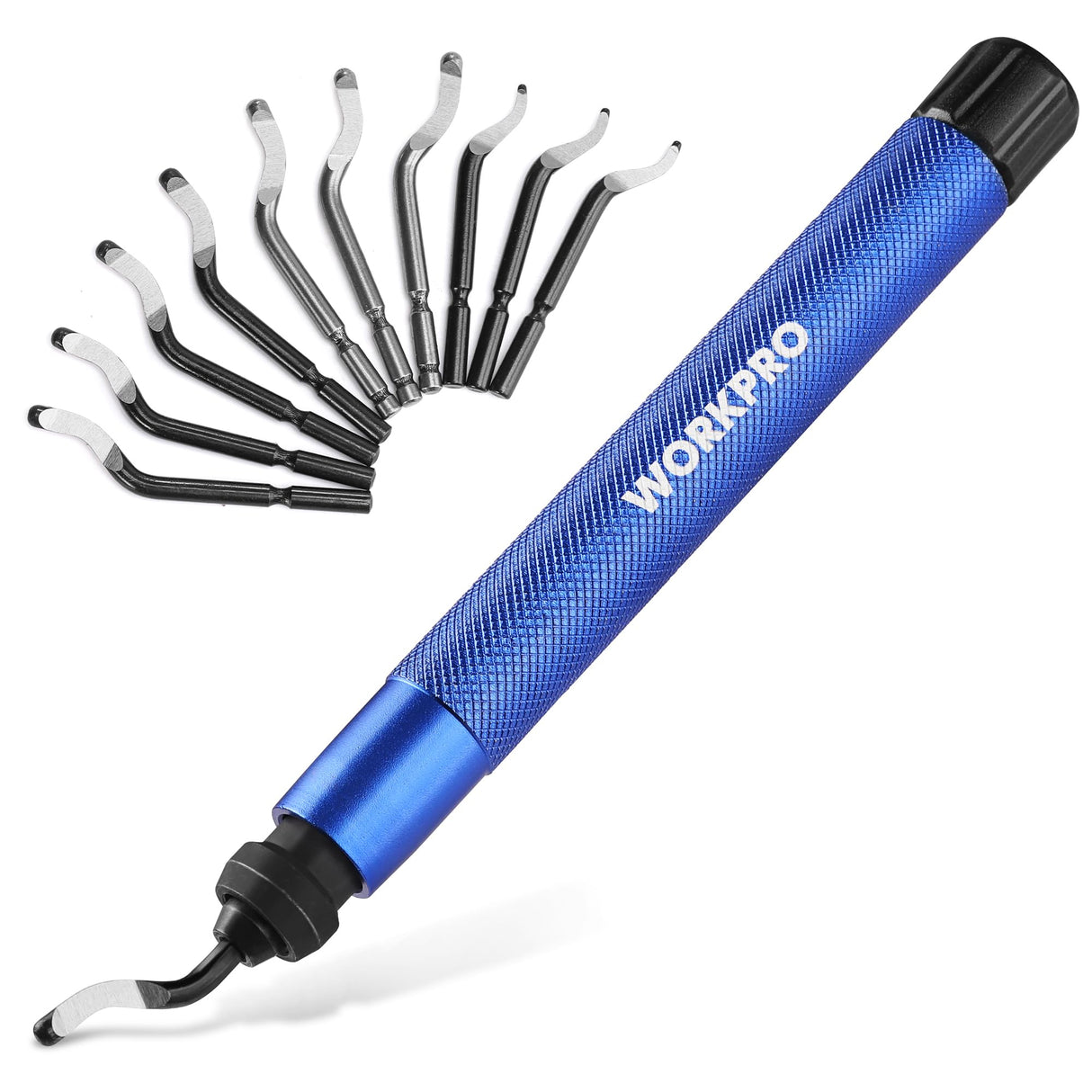 WORKPRO Deburring Tool with 11 Extra High Speed Steel Swivel Blades - 360 Degree Rotary Head Deburring Tool for Metal, Resin, Aluminum, Copper, Plastic, 3D Printing, Wood WORKPRO