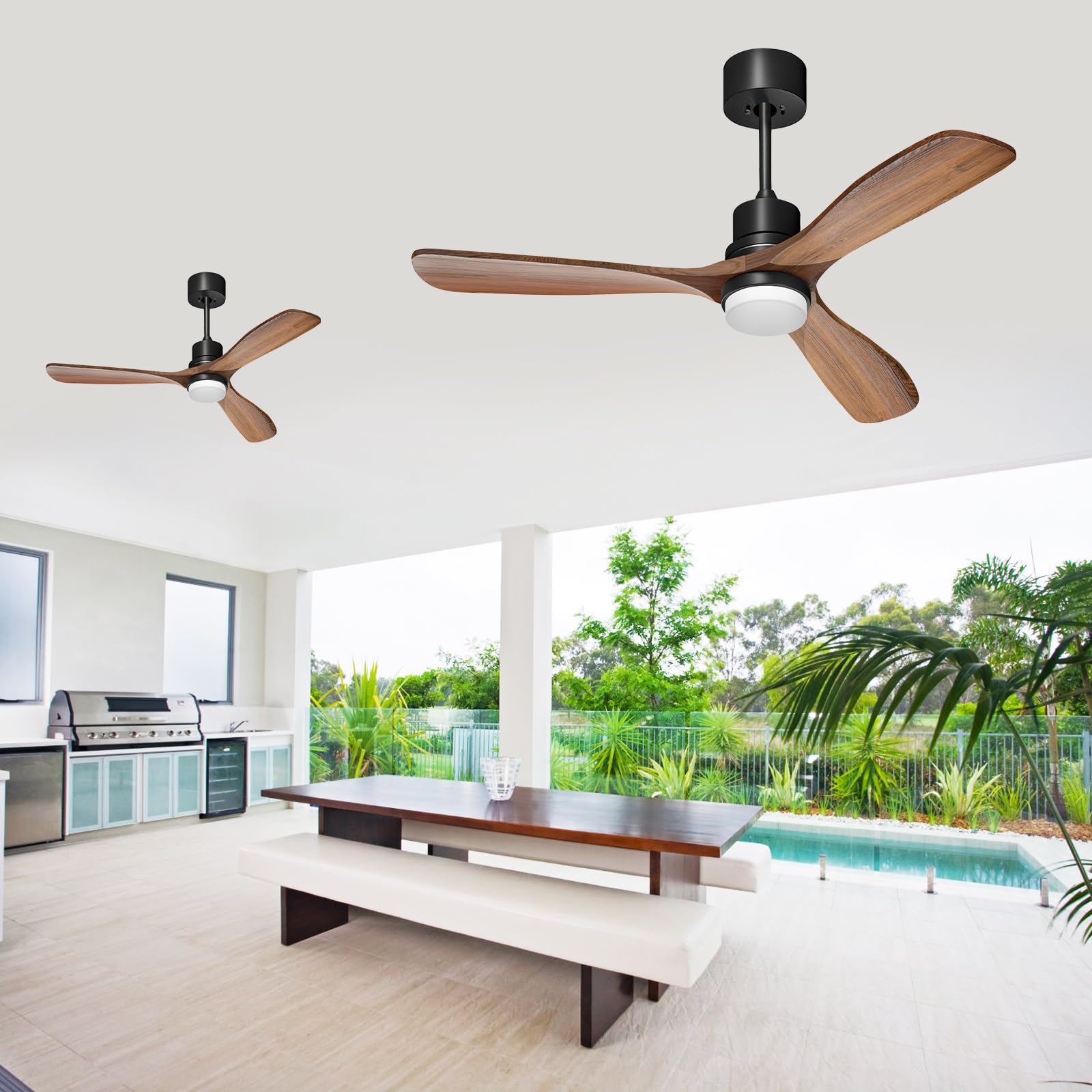 Obabala 52" Ceiling Fan with Lights Remote Control Outdoor Wood Ceiling Fans Noiseless Reversible DC Motor - WoodArtSupply