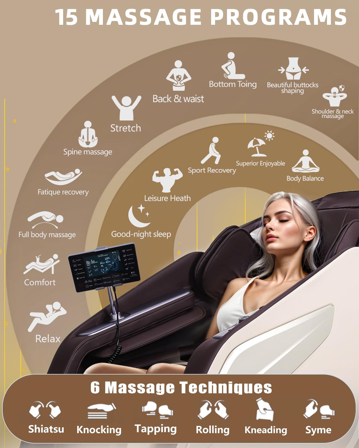 RelaxRelife Full Body Zero Gravity Massage Chair with Body Scan 4D Intelligent Shiatsu Strecth Massage, Back/Leg Heated with AI Voice Control Bluetooth Speaker Airbags SL Track Massage Coffee RelaxRelife