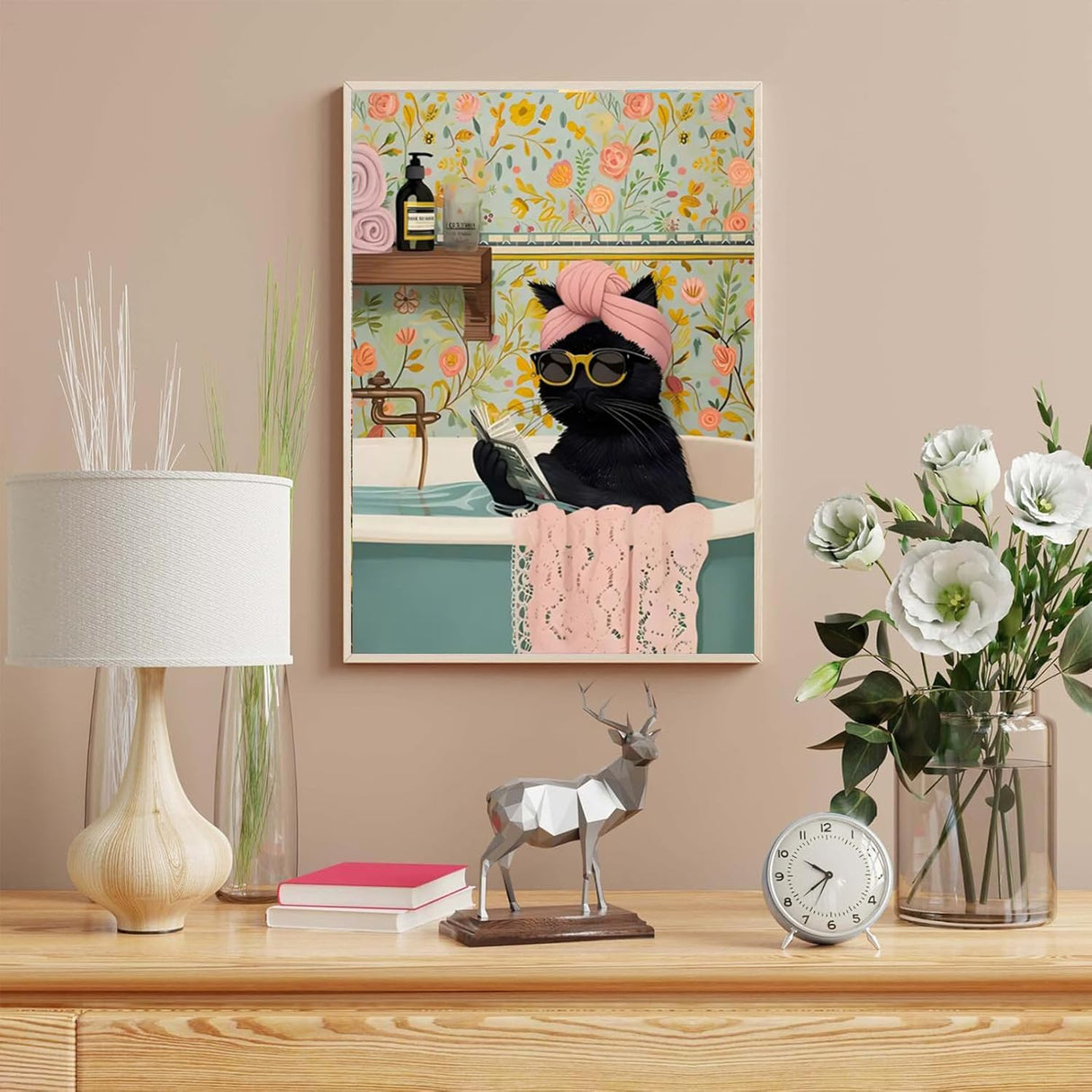 Black Cat Adult Paint by Number,Funny Bathing Cat Adults' Paint-by-Number Kits,DIY Acrylic Paint Kit for Adults Beginners Unframed,Easy Paint by Numbers Canvas for Decor 16x20inch Canrichshop