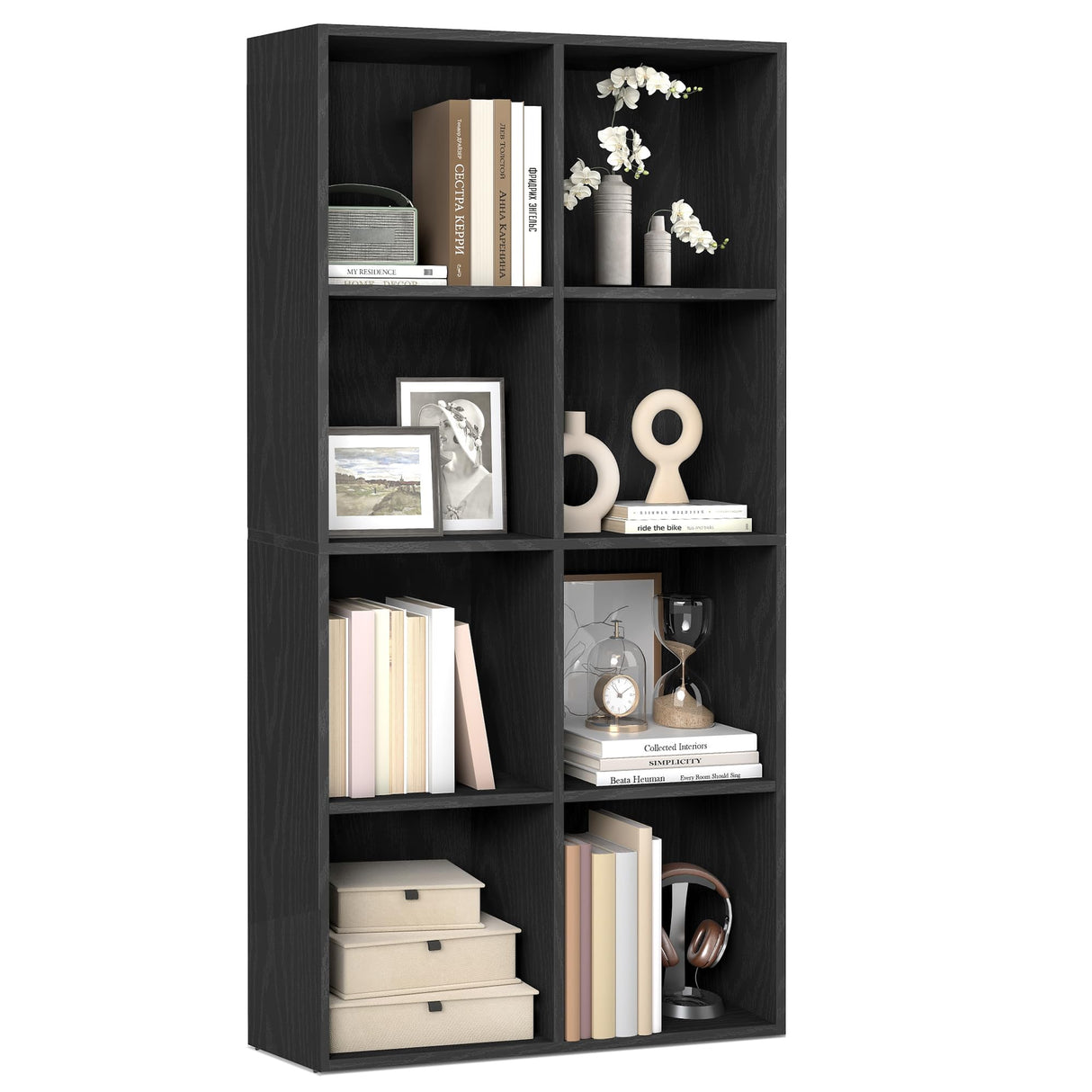 VASAGLE Custos Collection - Bookshelf, Bookcase, Cube Shelf with 8 Compartments, 9.4 x 25.8 x 51 Inches, Storage Shelf, for Living Room, Home Office, Dining Room, Ebony Black ULBC424B01 VASAGLE