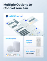 Dreo Smart Ceiling Fan with Lights, 52 Inch, 12 Speeds & 3 Fan Modes, Stepless Color Tones, Dimmable LED Light, 12H Timer, Quiet DC Motor, Remote/APP/Alexa Control, White Ceiling Fans Indoor Dreo