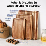YUSOTAN Wood Cutting Board Set of 3 for Kitchen, Acacia Wooden Cutting Boards, Thick Chopping Board with Deep uice Groove Butcher Block, Wooden Trays for Meat, Fruit and Cheese YUSOTAN