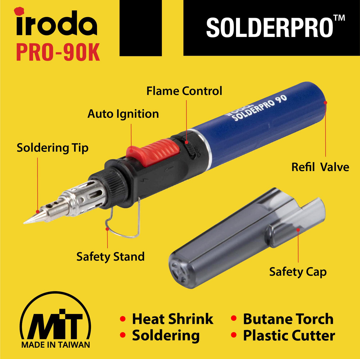 IRODA SOLDERPRO Butane Soldering Iron Kit Multi-Purpose 3-in-1 25-80W Pro Cordless Soldering Iron Box Set - Self-Igniting & Adjustable Flame, DIY Gift - Taiwan (90K) Iroda