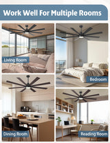 Autoday 62 Inch Ceiling Fans with Lights and Remote - Wood/Matte Black Ceiling Fan, Quiet DC Motor, 3 CCT, Modern Dimmable LED Lighting & Ceiling Fans for Bedroom Living Room Patio, Indoor/Outdoor Autoday