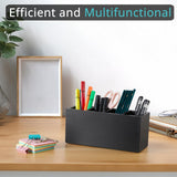 Bivvclaz Pencil Pen Holder for Desk, Wooden Office Desk Organizers and Accessories with 4 Slots for Countertop, Makeup Brush Holder Organizer for Bathroom Vanity, Silverware Caddy for Party, Black Bivvclaz
