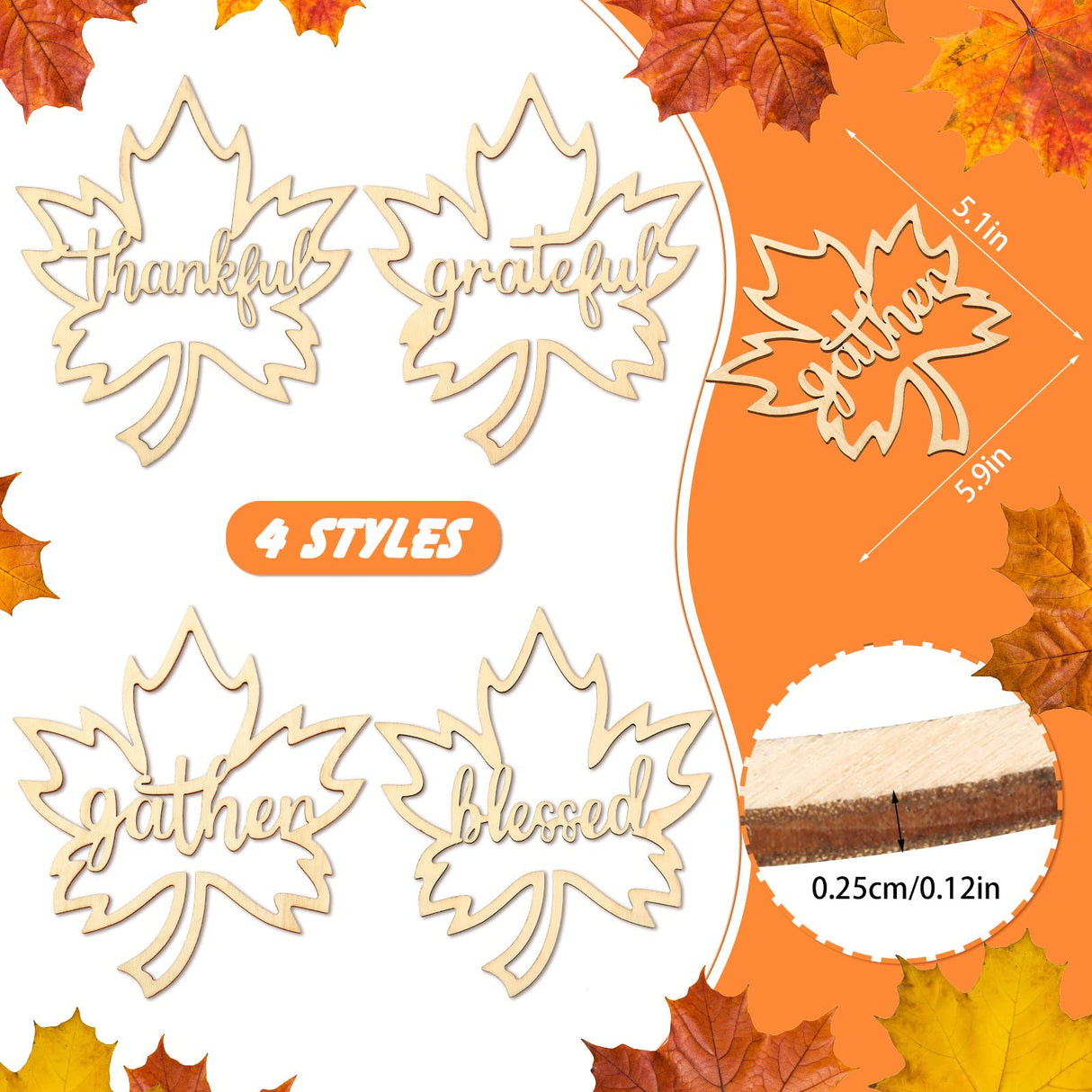 24 Pieces Fall Thanksgiving Maple Wooden Plate Decor Thankful Grateful Blessed Gather Place Card Settings Fall Dining Table Plate Ornament Farmhouse Home Table Rustic Letter Sign Bucherry