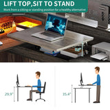 YITAHOME L Shaped Desk with Power Outlets & LED Lights, 60” Corner Computer Desk with Drawers & Lift Top, Home Office Desk with Monitor Stand & File Cabinet, Wood Height Adjustable Desk, Grey YITAHOME