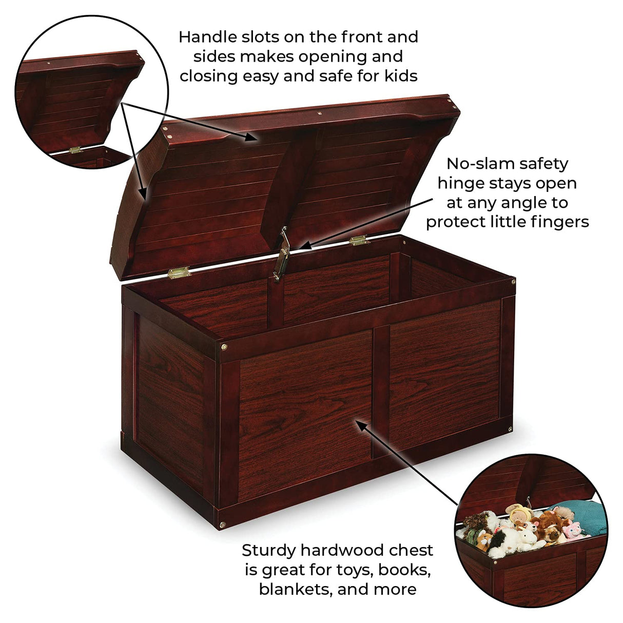 Badger Basket Kid's Hardwood Barrel Top Toy Box Storage Chest with Safety Hinge - Cherry Badger Basket