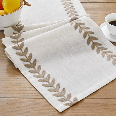 Aoztio Rustic Style Embroidered Table Runner, 13x72 Inch Irregular Willow Leaf Table Runners 72 Inches Long for Dresser Decor Farmhouse Table Decor, 13x72 Inche, Taupe