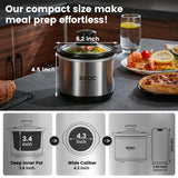 KOOC Small Slow Cooker, 0.65-Quart, Free Liners Included for Easy Clean-up, Upgraded Ceramic Pot, Nutrient Loss Reduction, Stainless Steel, Silver, Round KOOC