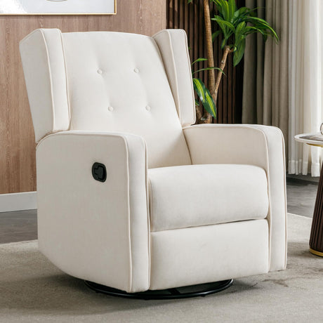 CANMOV Swivel Rocker Recliner Chair, Nursery Glider Chair, Nursery Rocking Chairs, Manual Reclining Chair, White CANMOV